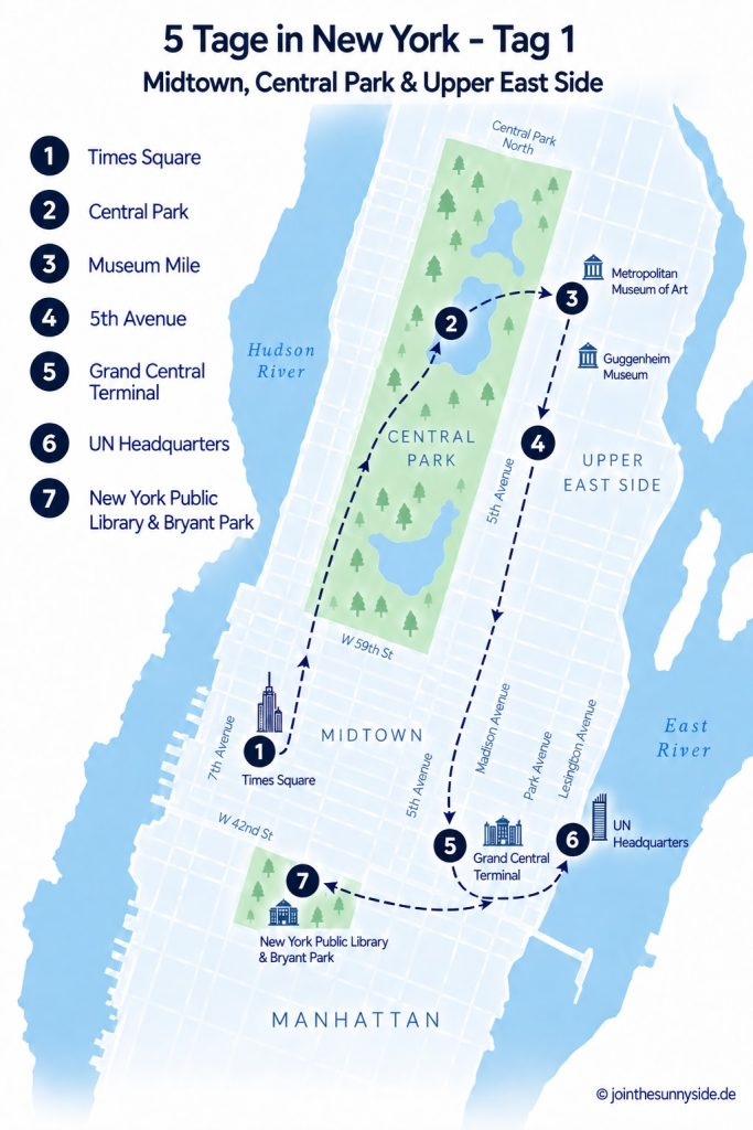 Karte Tagesprogramm New York Tag 1 von 5