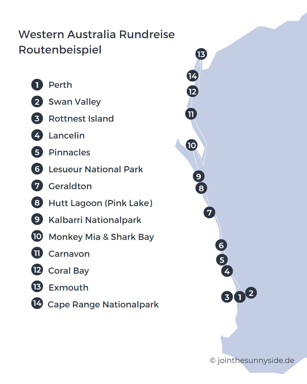 western-australia-rundreise-route Western Australia Rundreise Route Karte