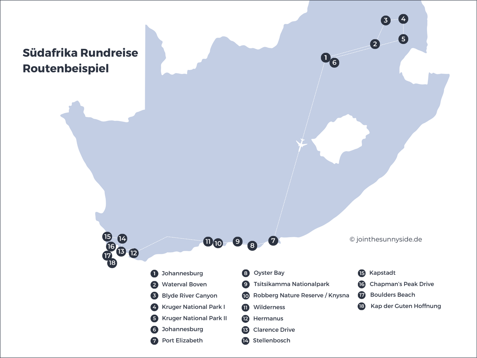 Rundreise Südafrika Route Karte
